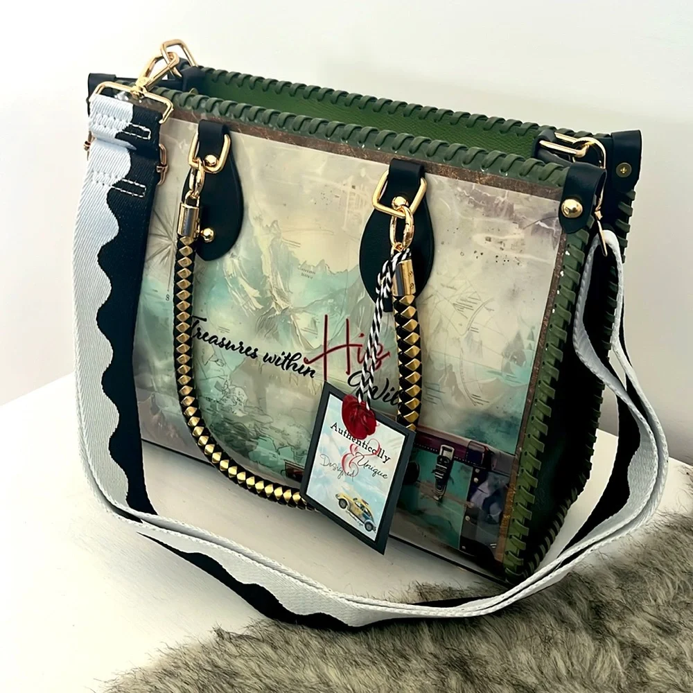 *SOLD* CHiP Bags modern style journey mountains ancient map compass tote purse - Picture 15 of 15